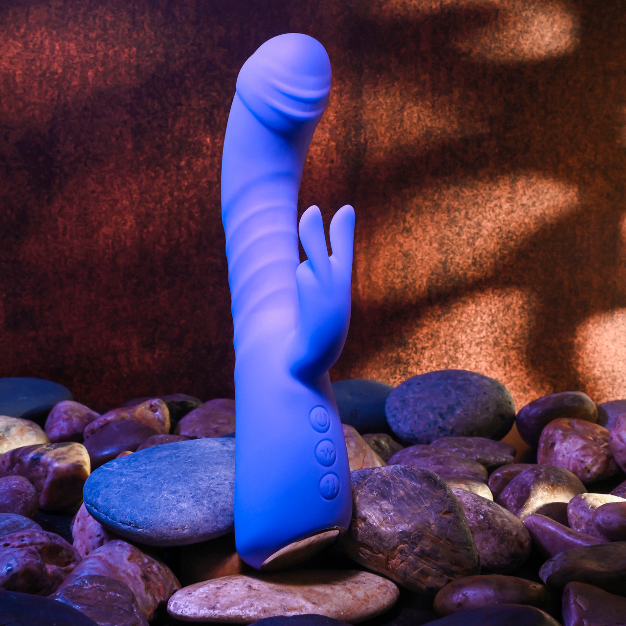 Vibrator Iepuras Vibrating & Thrusting & Warming, Silicon, USB, Mov, 21.8 cm, #9, Erotic24.ro