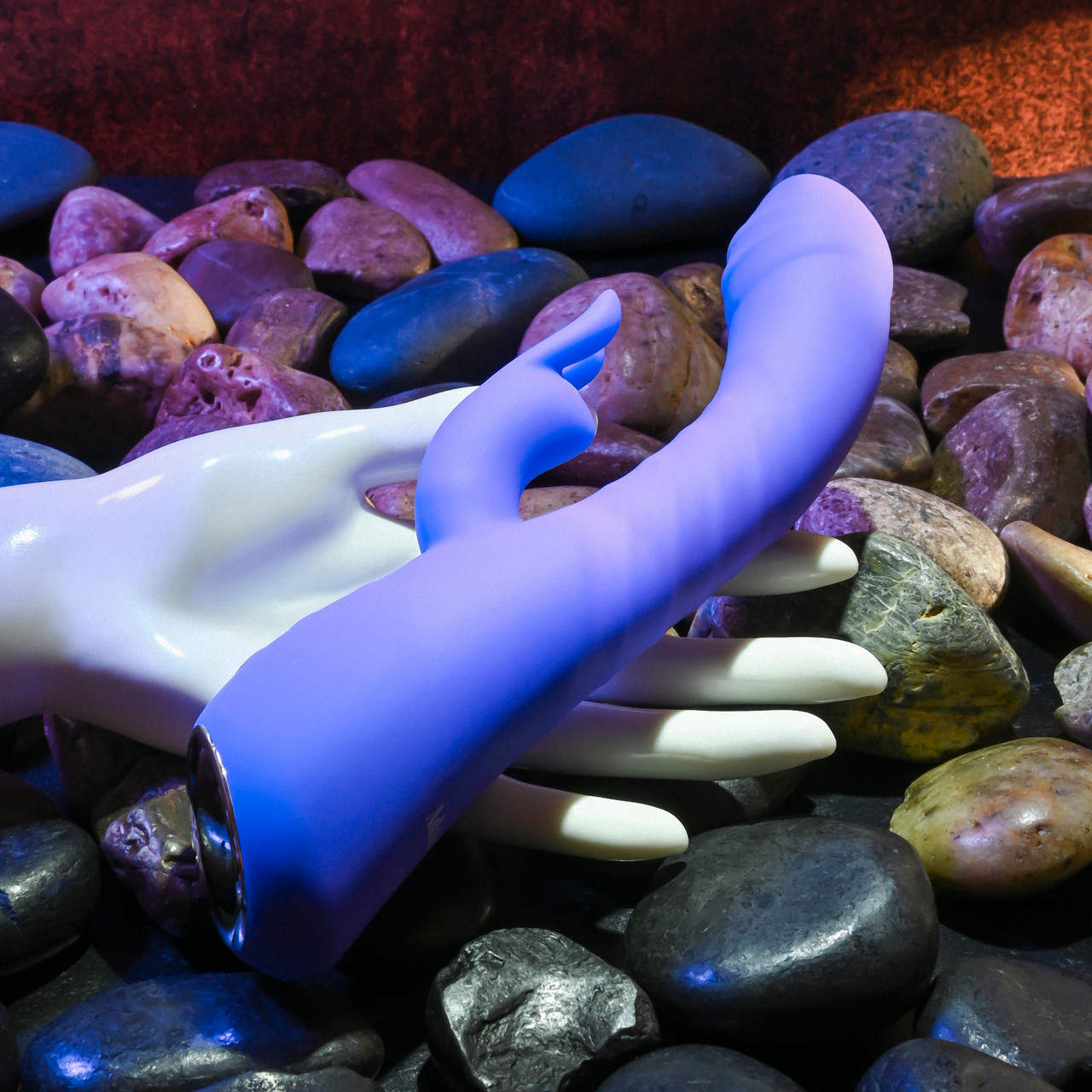 Vibrator Iepuras Vibrating & Thrusting & Warming, Silicon, USB, Mov, 21.8 cm, #10, Erotic24.ro