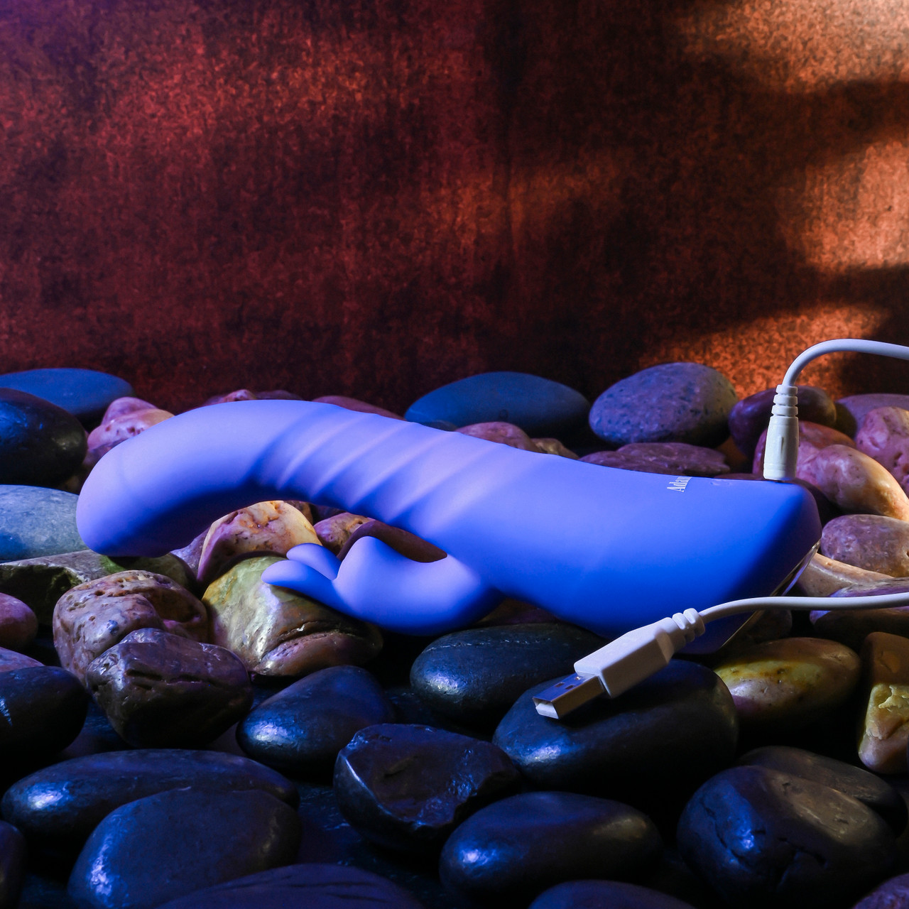 Vibrator Iepuras Vibrating & Thrusting & Warming, Silicon, USB, Mov, 21.8 cm, #12, Erotic24.ro