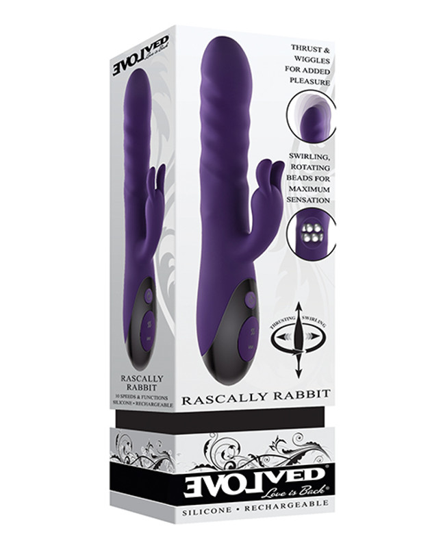 Vibrator Rascally Rabbit Thrusting&Rotating&Rotating Beads, Silicon, USB, Mov, 22.8 cm, #4, Erotic24.ro