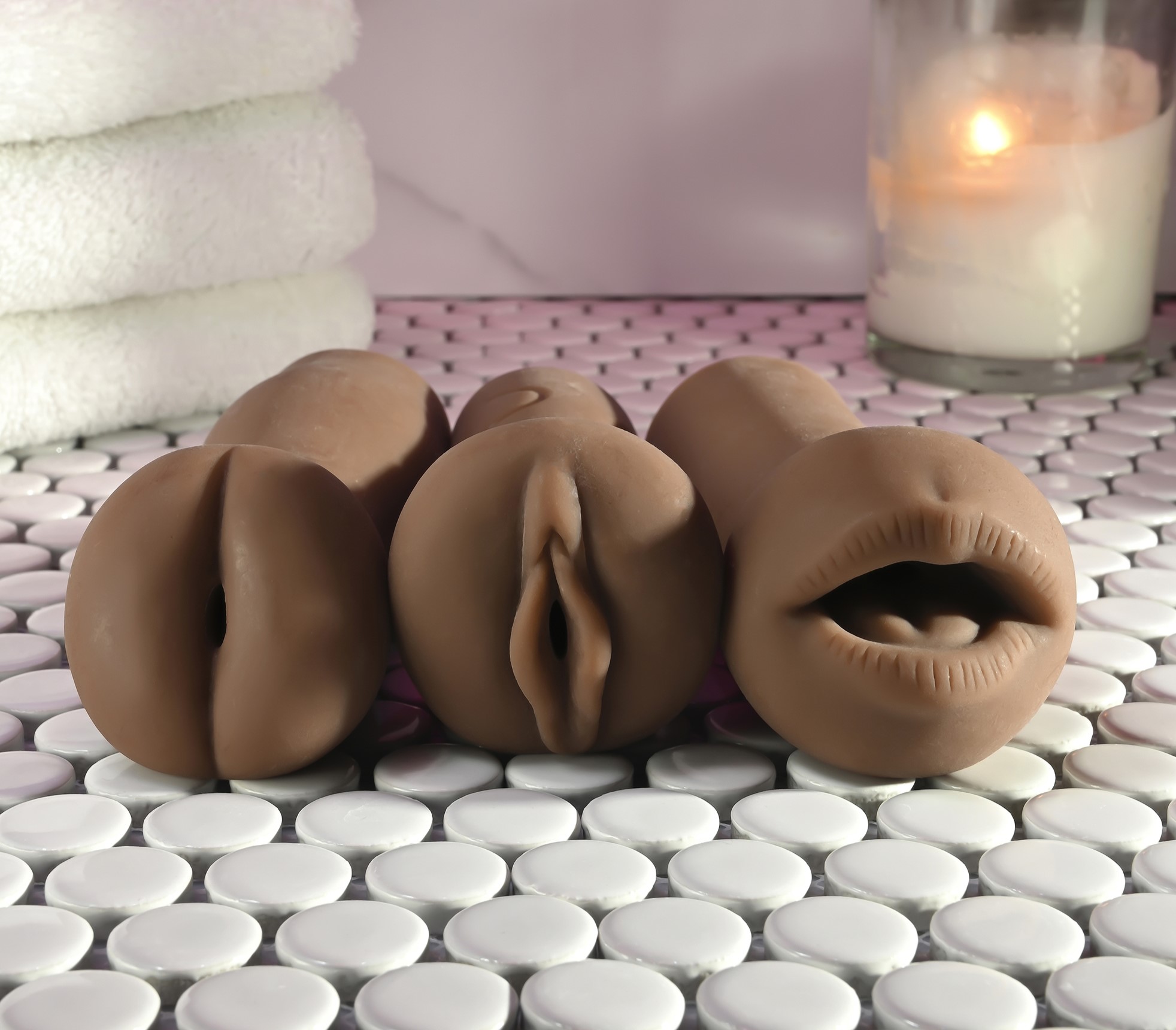 Set 3 Masturbatoare Selopa Party Pack, TPE, Maro, #17, Erotic24.ro