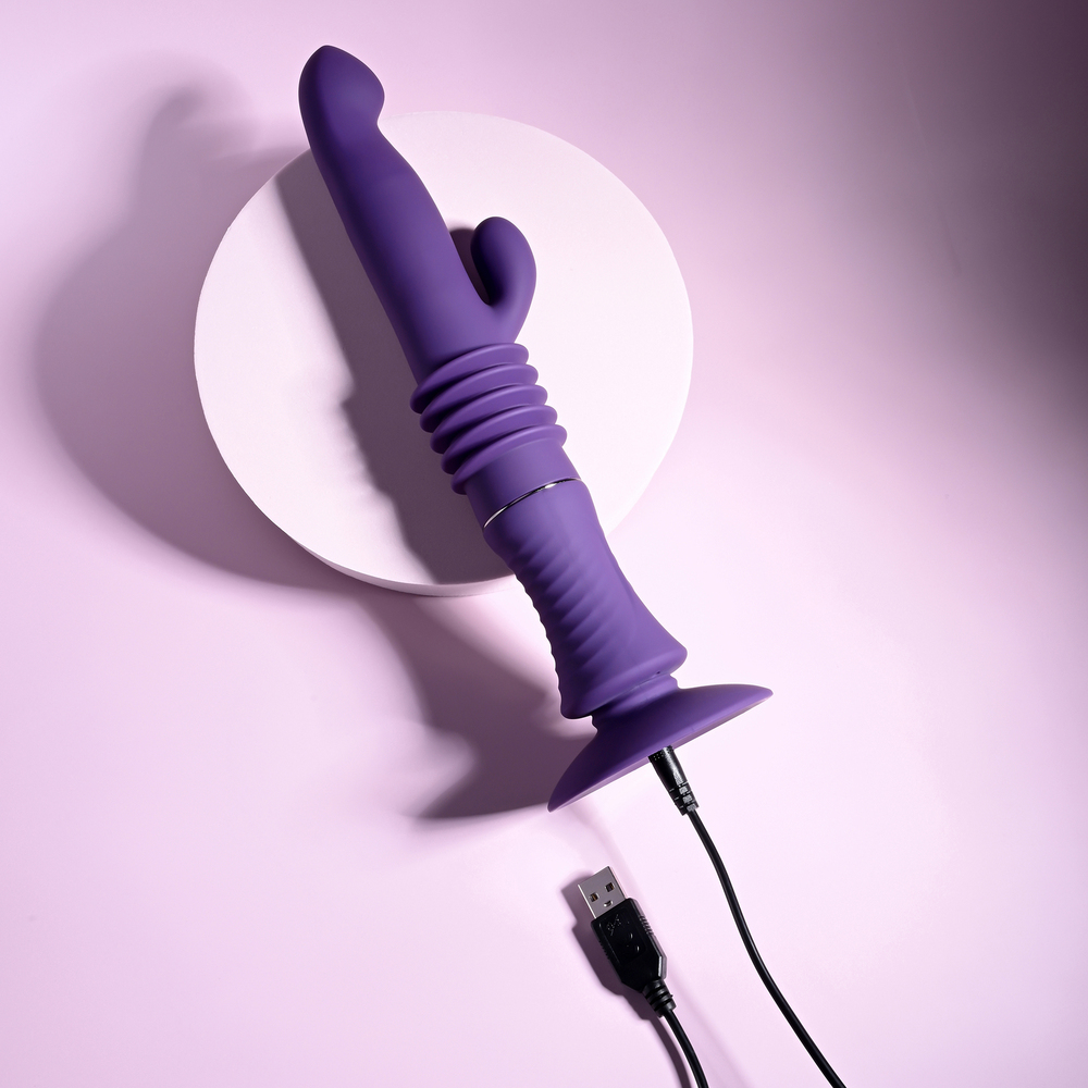 Vibrator Playboy Rabbit Thrusting Hoppy Ending, Silicone, USB, Mov, 28.3 cm, #9, Erotic24.ro