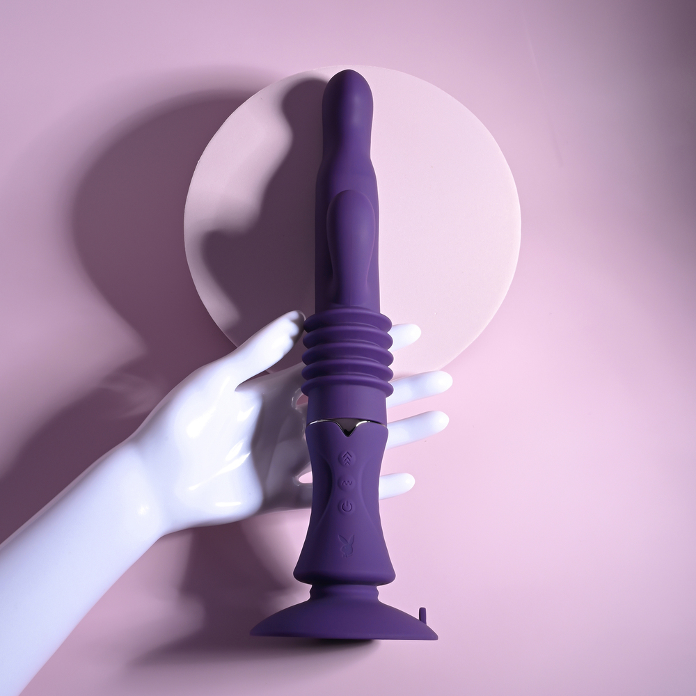 Vibrator Playboy Rabbit Thrusting Hoppy Ending, Silicone, USB, Mov, 28.3 cm, #8, Erotic24.ro