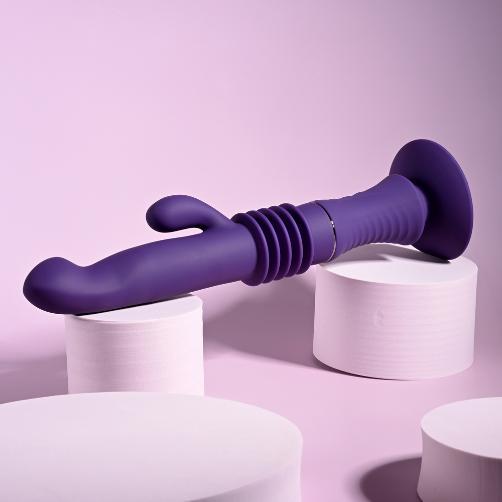 Vibrator Playboy Rabbit Thrusting Hoppy Ending, Silicone, USB, Mov, 28.3 cm, #11, Erotic24.ro