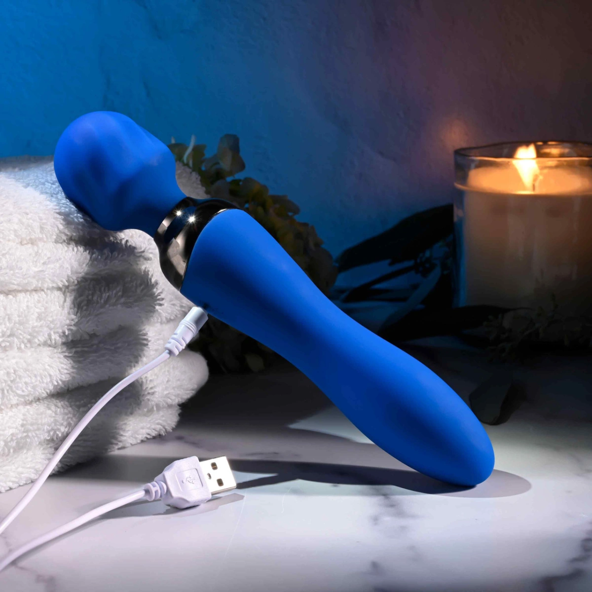 Vibrator Wand Blue Belle, 7 Moduri Vibratii, Silicon, USB, Albastru, 19.9 cm, Nr. 13, Erotic24.ro