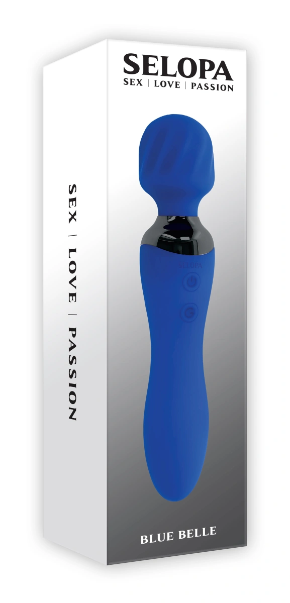 Vibrator Wand Blue Belle, 7 Moduri Vibratii, Silicon, USB, Albastru, 19.9 cm, Nr. 14, Erotic24.ro