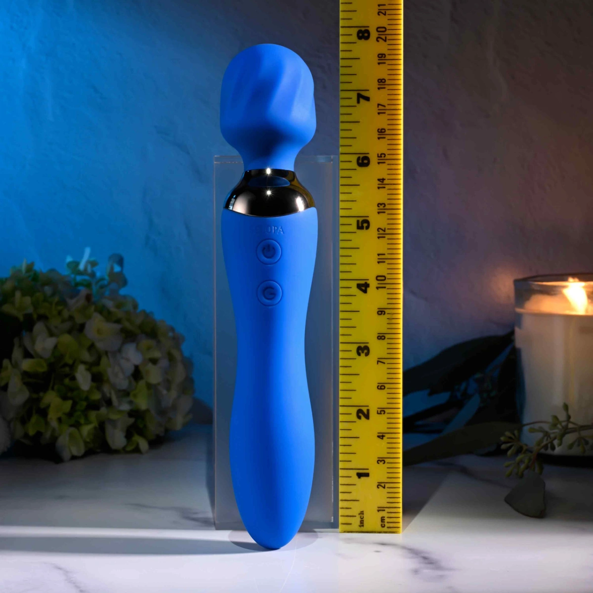 Vibrator Wand Blue Belle, 7 Moduri Vibratii, Silicon, USB, Albastru, 19.9 cm, Nr. 5, Erotic24.ro