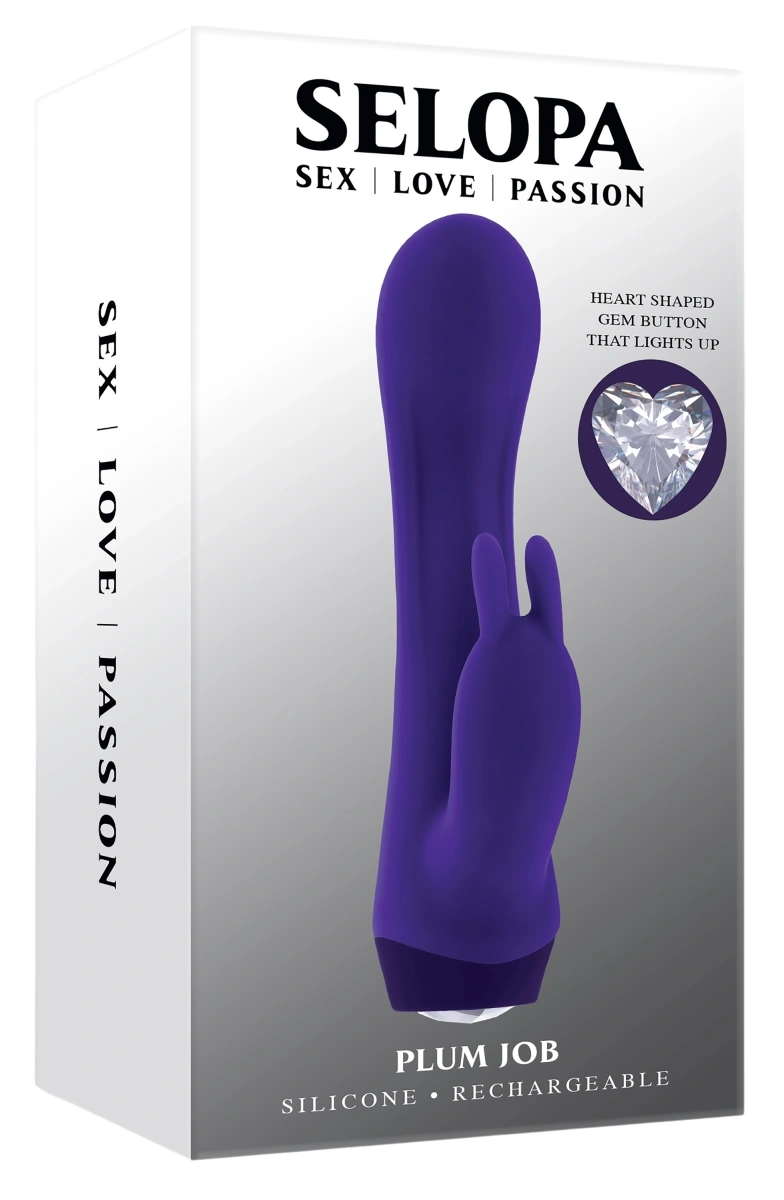 Vibrator Rabbit Plum Job, 10 Moduri Vibratii, Silicon, USB, Mov, 13.5 cm, #6, Erotic24.ro