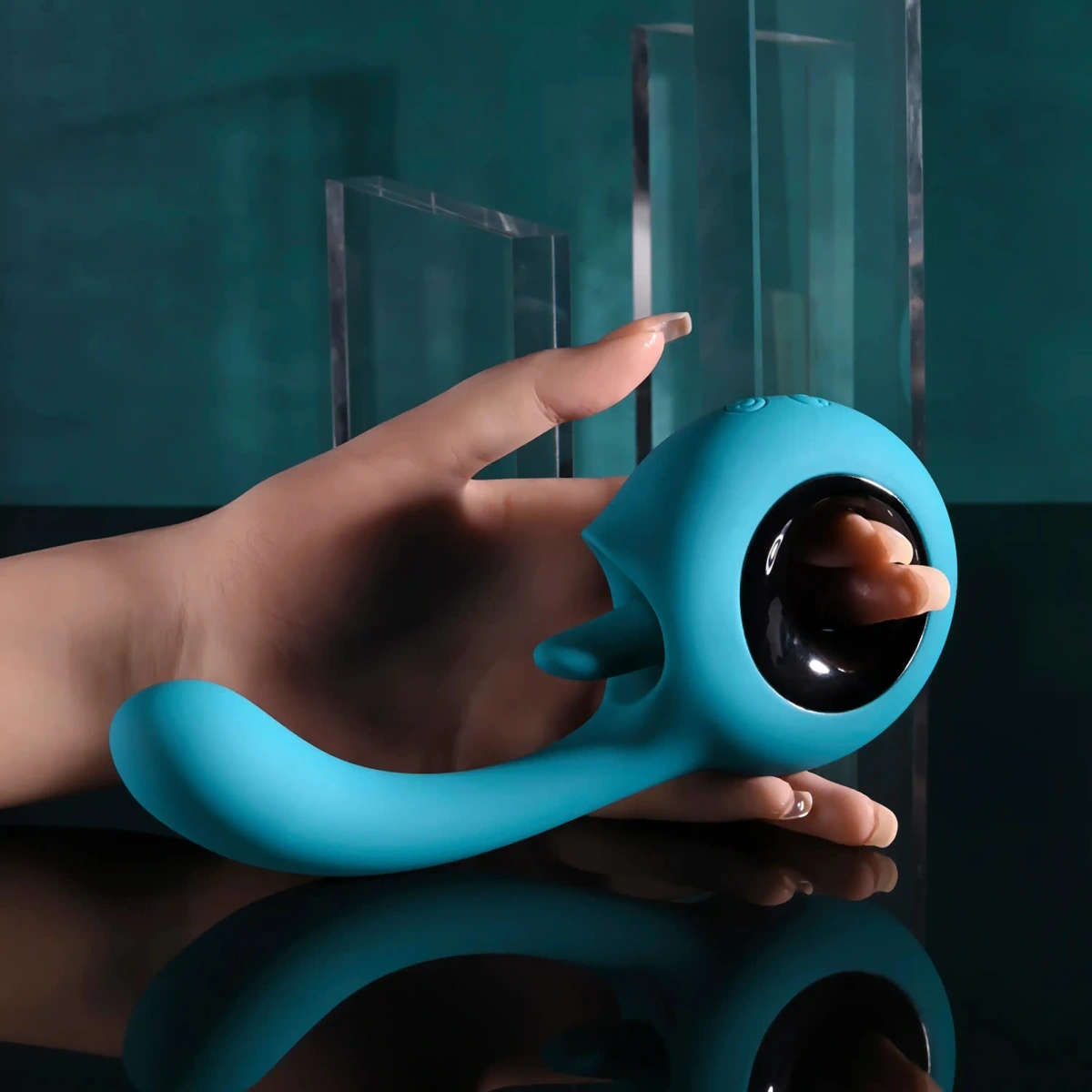 Vibrator How Many Licks, 9 Modes Licking&Vibrating, Silicon, USB, Albastru, 17.8 cm, Nr. 8, Erotic24.ro