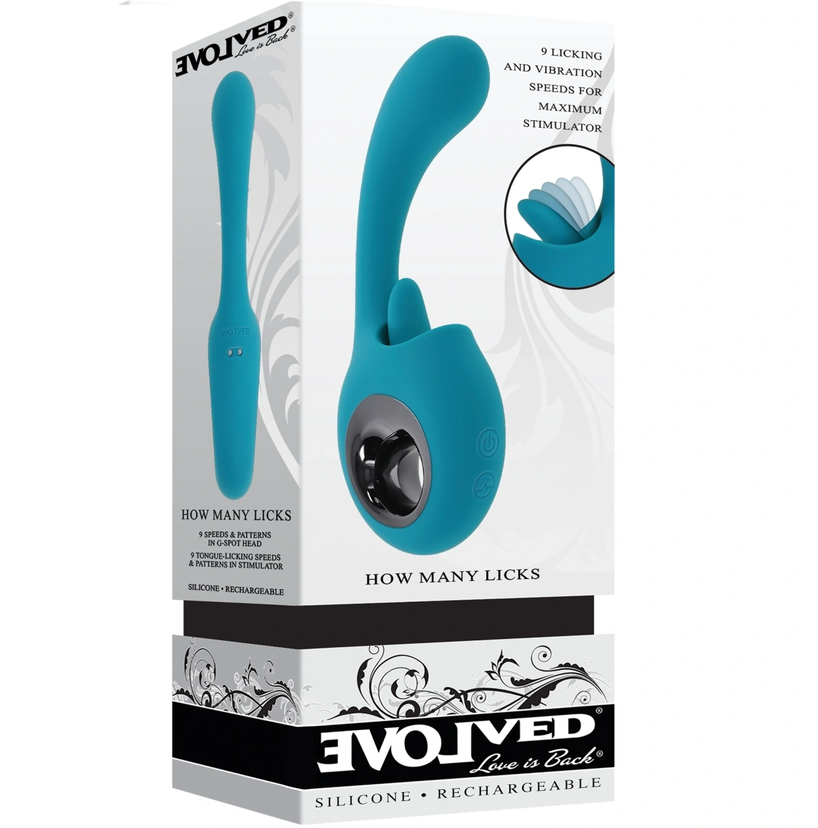 Vibrator How Many Licks, 9 Modes Licking&Vibrating, Silicon, USB, Albastru, 17.8 cm, Nr. 10, Erotic24.ro