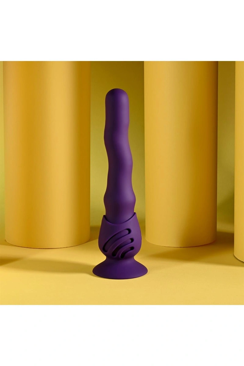 Vibrator Wiggle It cu Suport cu Ventuza, 7 Moduri Vibratii, 3 Moduri Unduire, Silicon, USB, Mov, 23.9 cm, #15, Erotic24.ro