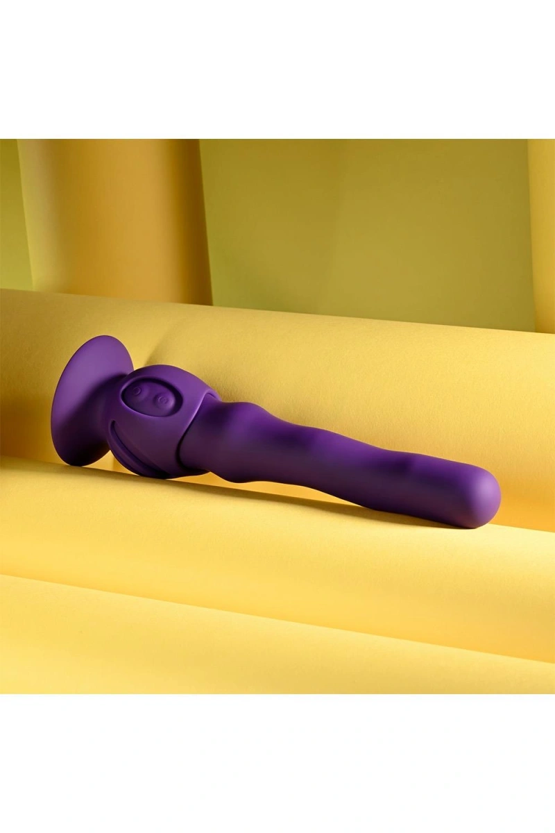 Vibrator Wiggle It cu Suport cu Ventuza, 7 Moduri Vibratii, 3 Moduri Unduire, Silicon, USB, Mov, 23.9 cm, #22, Erotic24.ro