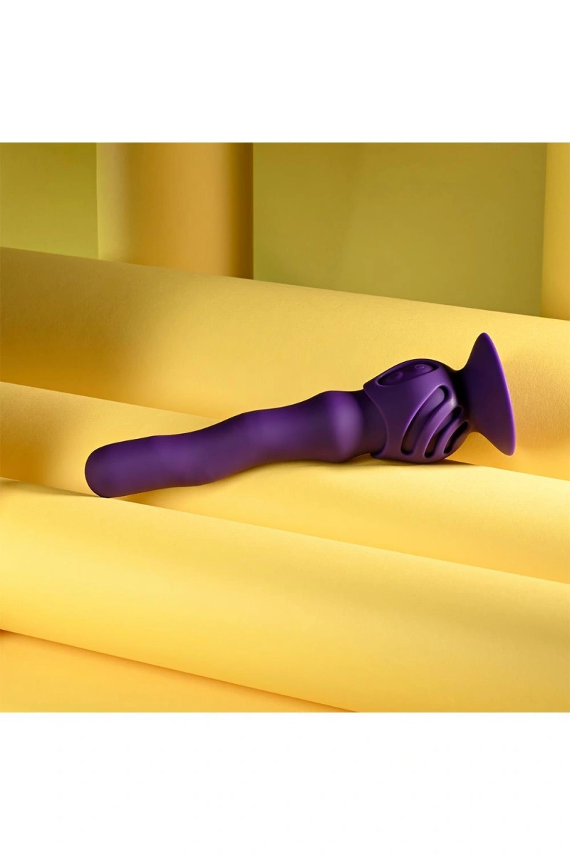 Vibrator Wiggle It cu Suport cu Ventuza, 7 Moduri Vibratii, 3 Moduri Unduire, Silicon, USB, Mov, 23.9 cm, #23, Erotic24.ro