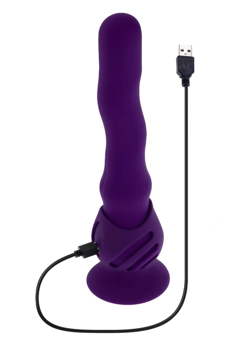 Vibrator Wiggle It cu Suport cu Ventuza, 7 Moduri Vibratii, 3 Moduri Unduire, Silicon, USB, Mov, 23.9 cm, #14, Erotic24.ro