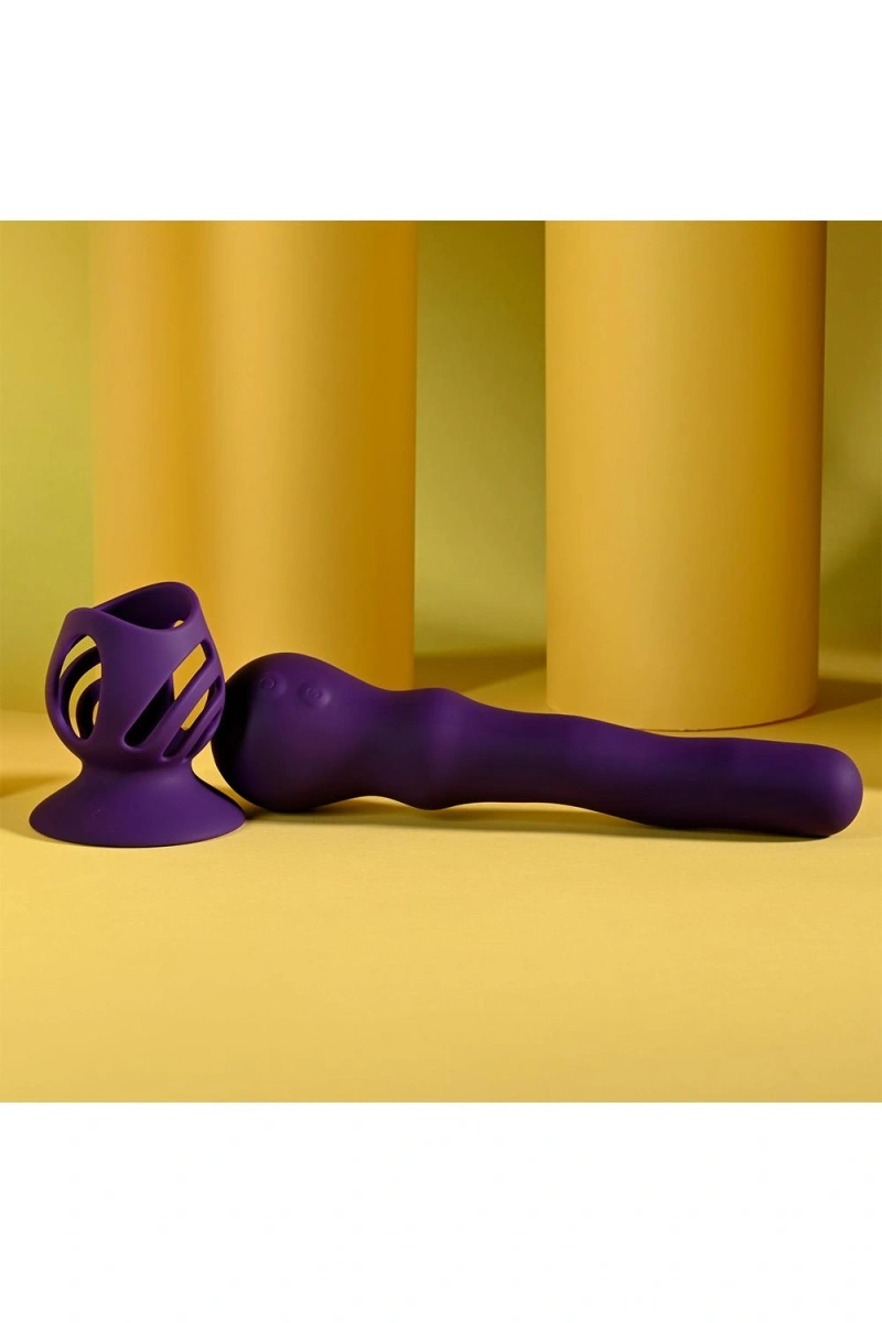 Vibrator Wiggle It cu Suport cu Ventuza, 7 Moduri Vibratii, 3 Moduri Unduire, Silicon, USB, Mov, 23.9 cm, #21, Erotic24.ro