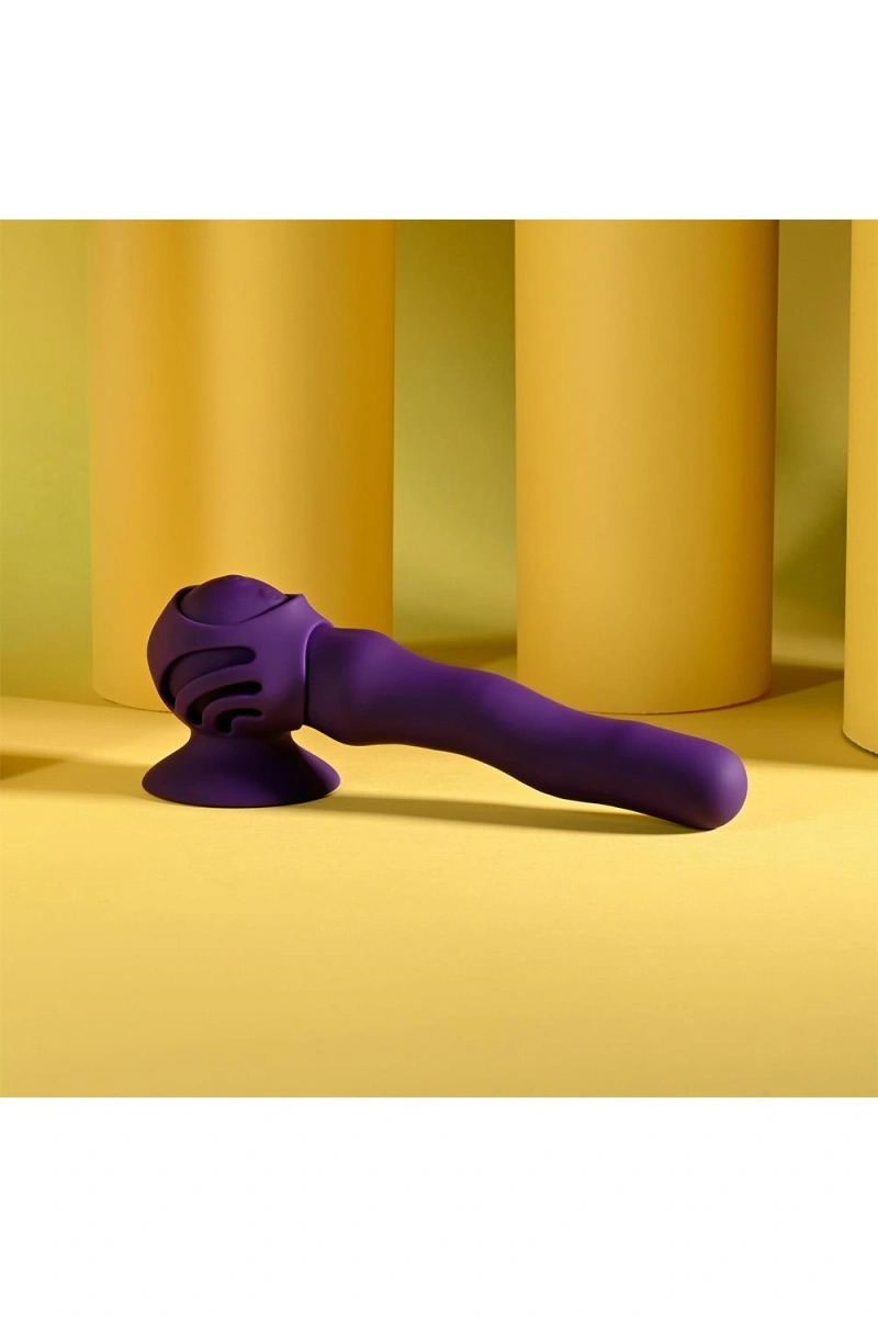 Vibrator Wiggle It cu Suport cu Ventuza, 7 Moduri Vibratii, 3 Moduri Unduire, Silicon, USB, Mov, 23.9 cm, #24, Erotic24.ro