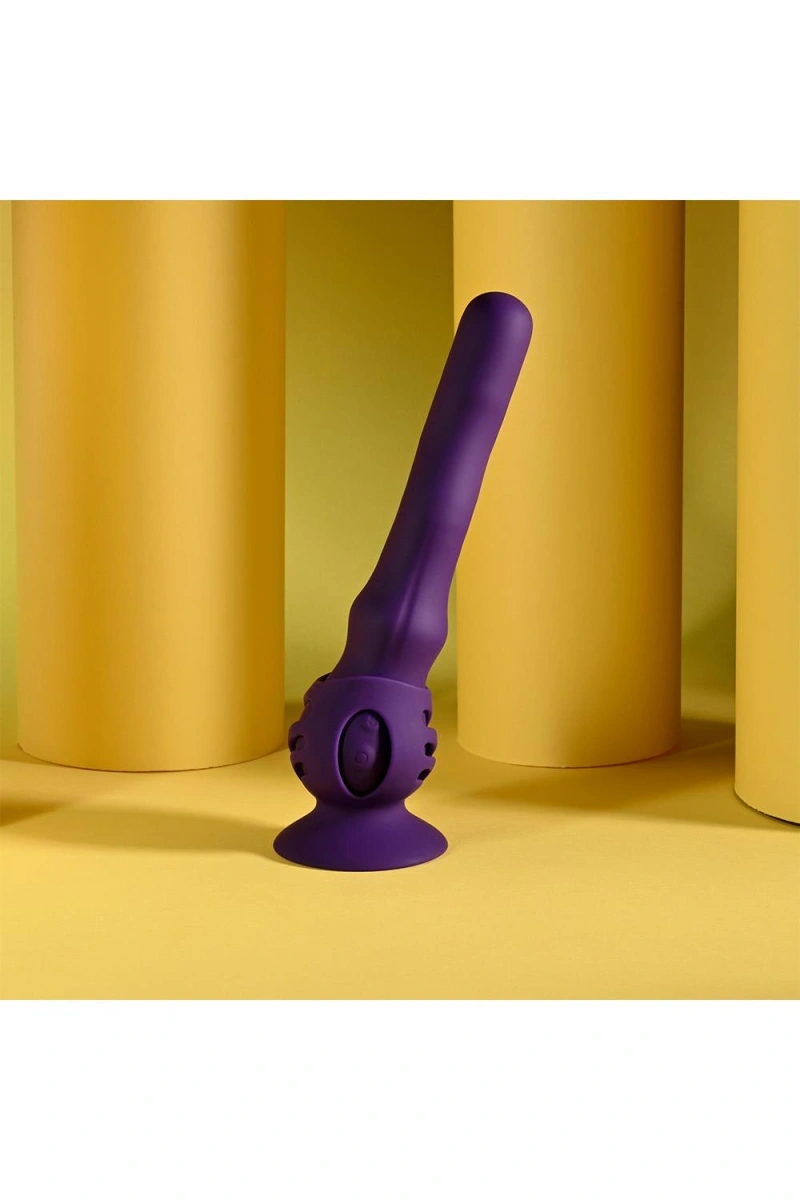 Vibrator Wiggle It cu Suport cu Ventuza, 7 Moduri Vibratii, 3 Moduri Unduire, Silicon, USB, Mov, 23.9 cm, #17, Erotic24.ro