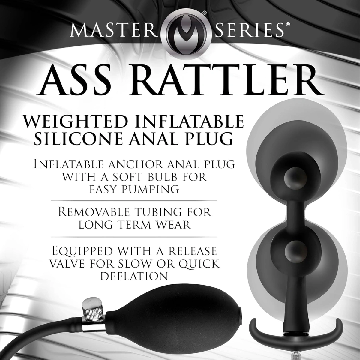 Bile Anale Gonflabile Ass Rattler cu Pompa Manuala, Silicon, Negru, 20.3 cm, #6, Erotic24.ro