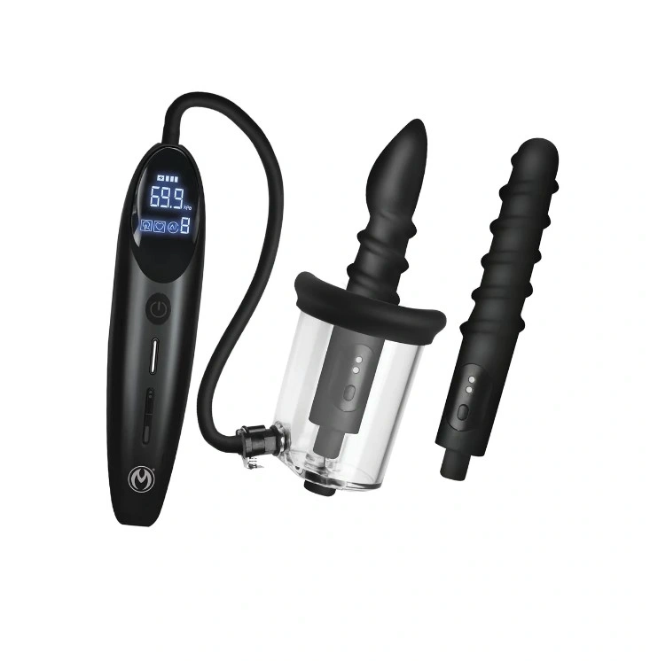 Stimulator Anal Rosebud Driller Deluxe Set, Suctiune, Impingere, Vibratii, Silicon, USB, Negru, Nr. 1, Erotic24.ro