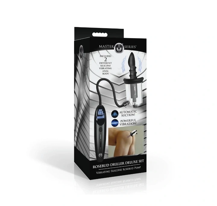 Stimulator Anal Rosebud Driller Deluxe Set, Suctiune, Impingere, Vibratii, Silicon, USB, Negru, Nr. 3, Erotic24.ro