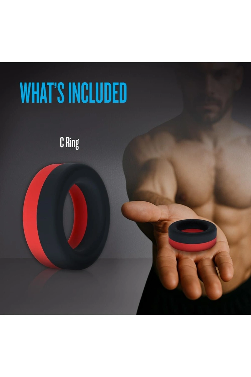 Inel de Penis TakeOff Performance Plus, Silicon Lichid, Rosu/Negru, #8, Erotic24.ro