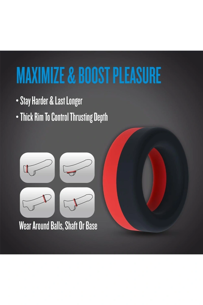 Inel de Penis TakeOff Performance Plus, Silicon Lichid, Rosu/Negru, #13, Erotic24.ro