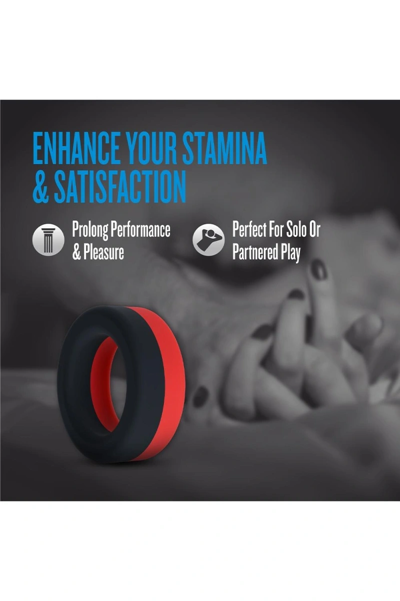 Inel de Penis TakeOff Performance Plus, Silicon Lichid, Rosu/Negru, #9, Erotic24.ro