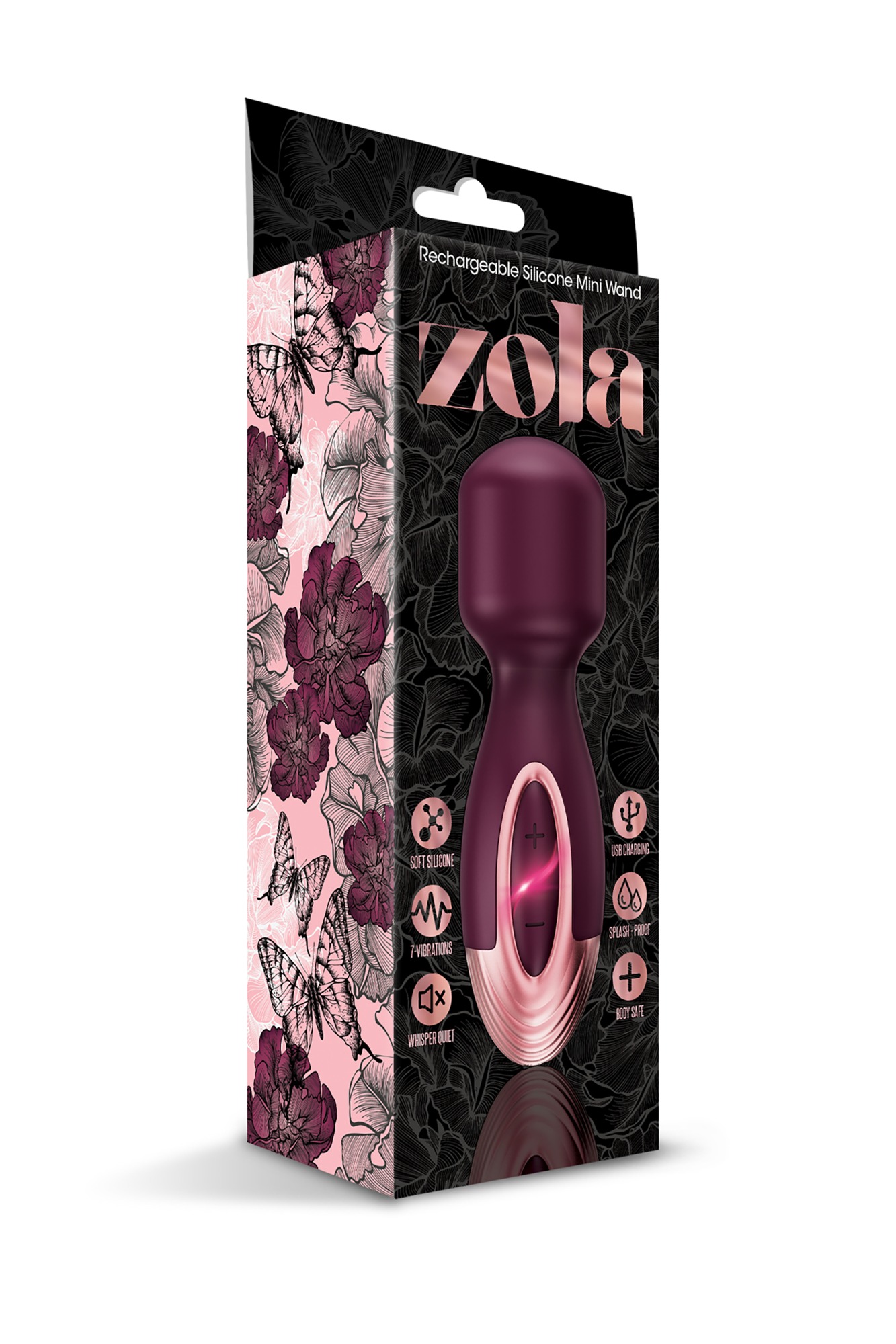 Mini Wand Zola 7 Moduri Vibratii, Silicon, USB, Burgundy, 12.3 cm, #3, Erotic24.ro
