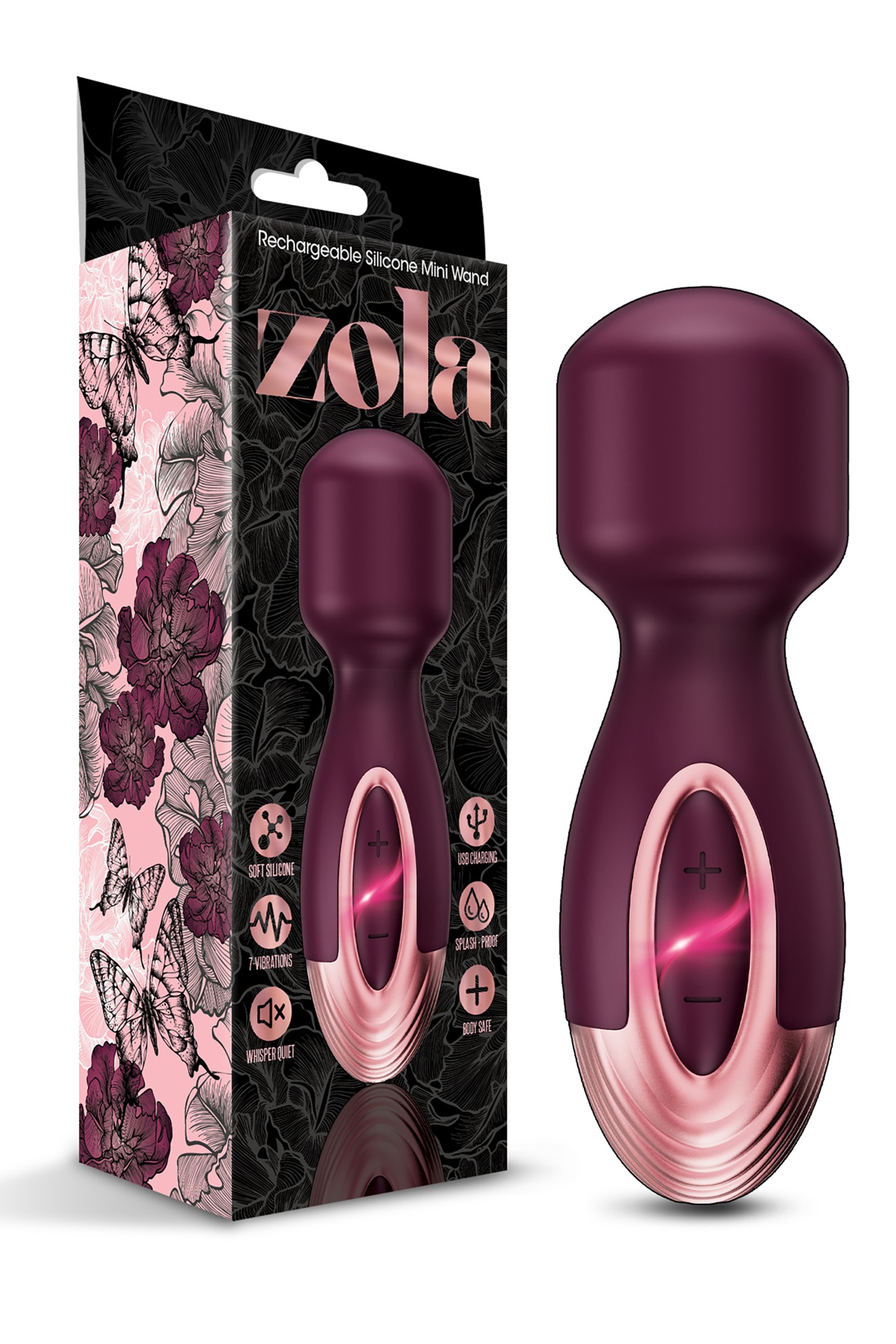 Mini Wand Zola 7 Moduri Vibratii, Silicon, USB, Burgundy, 12.3 cm, #4, Erotic24.ro