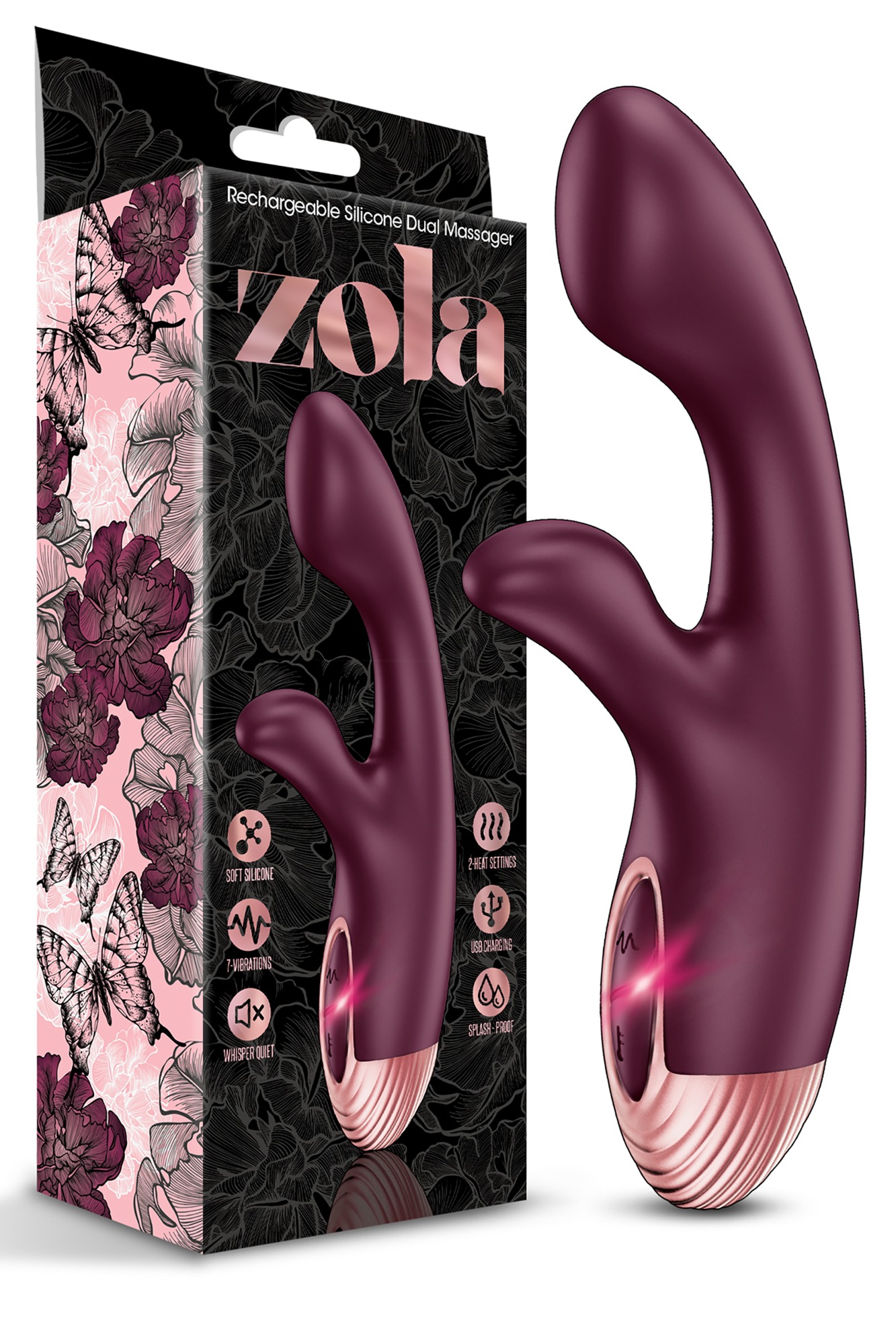 Vibrator Rabbit Zola 7 Moduri Vibratii, Functie Incalzire, Silicon, USB, Burgundy, 18.4 cm, #3, Erotic24.ro