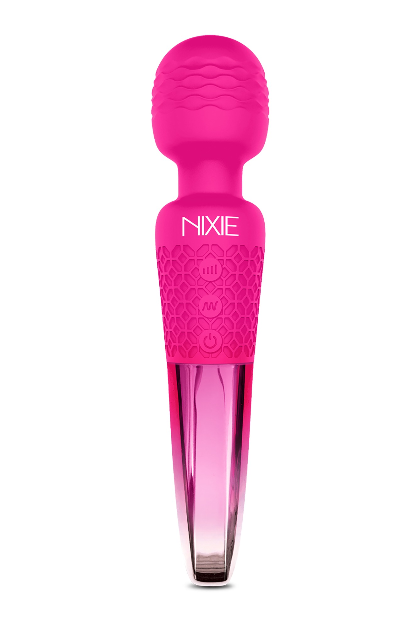 Vibrator Wand Nixie 20 Moduri Vibratii 8 Intensitati USB Silicon Roz Metalic 20 cm