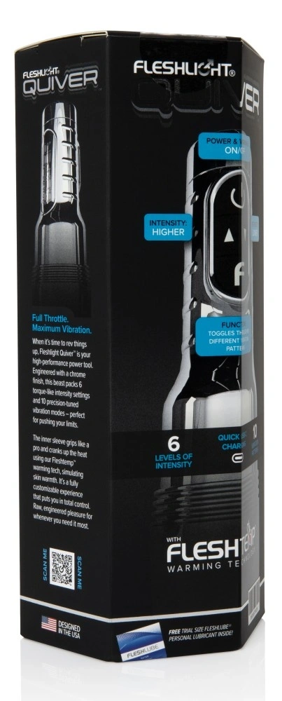 Masturbator cu Vibratii Fleshlight Quiver, Functie Incalzire, TPE, USB, Argintiu, 25.5 cm, #10, Erotic24.ro