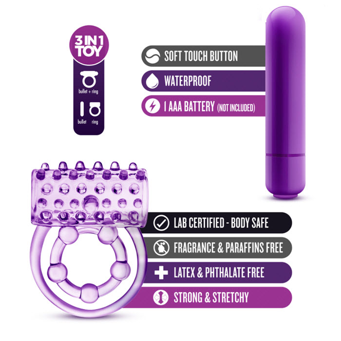 Inel cu glont vibrator Blush Mov, Nr. 4, Erotic24.ro
