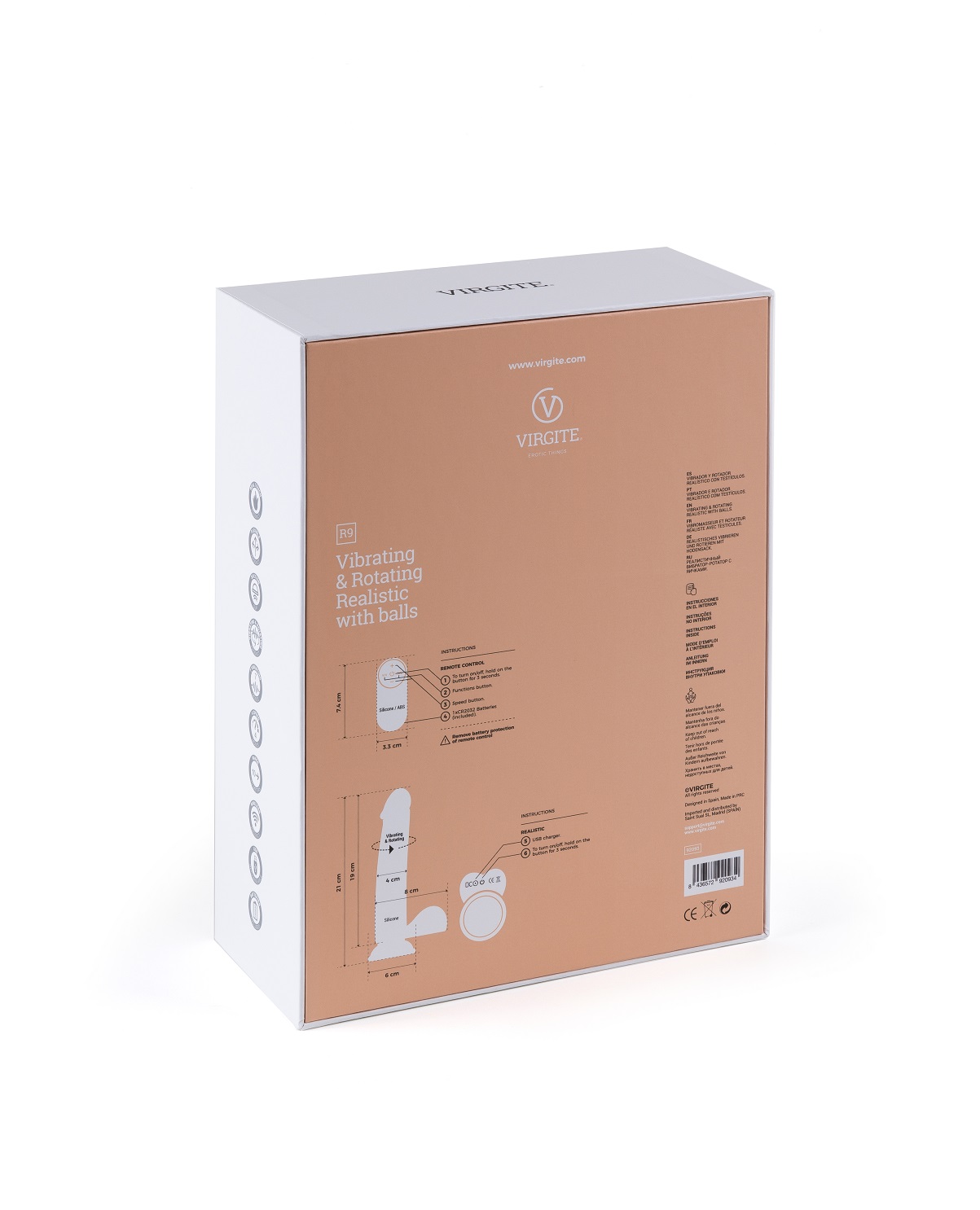 Vibrator Realist R9, Vibrating & Rotating, Remote Control, Silicon Lichid, USB, Natural, 21 cm, #7, Erotic24.ro