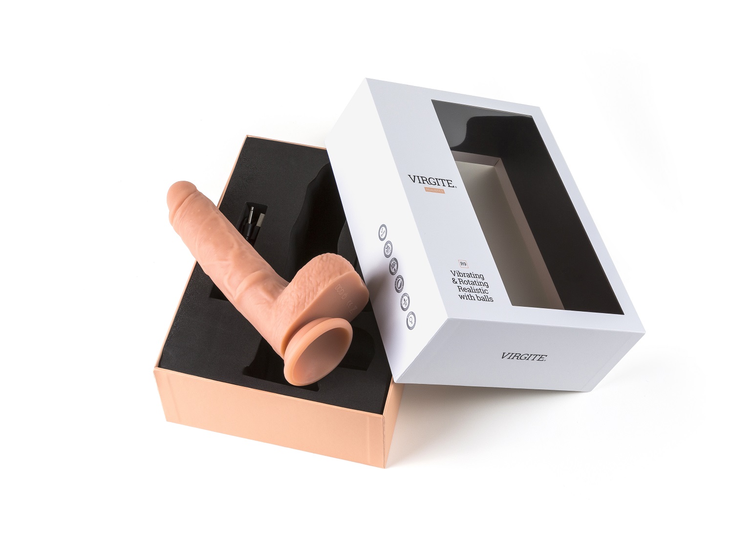 Vibrator Realist R9, Vibrating & Rotating, Remote Control, Silicon Lichid, USB, Natural, 21 cm, #5, Erotic24.ro