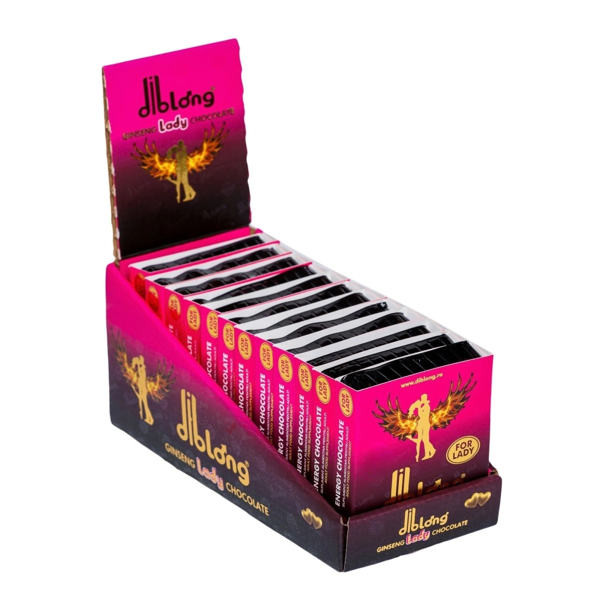 Set 12 bucati-Supliment alimentar Diblong Energy Chocolate pentru femei pe baza de ciocolata, cu plante care sustin sanatatea sexuala si recapatarea energiei, 12 x 24g, #2, Erotic24.ro