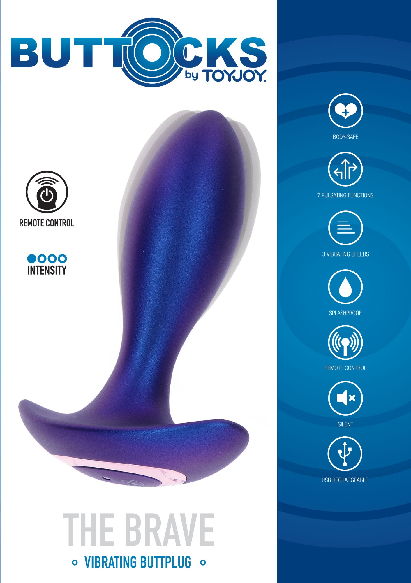 Dop Anal The Brave Buttocks Remote Control 10 Moduri Vibratii Silicon USB Albastru 13 cm, #7, Erotic24.ro