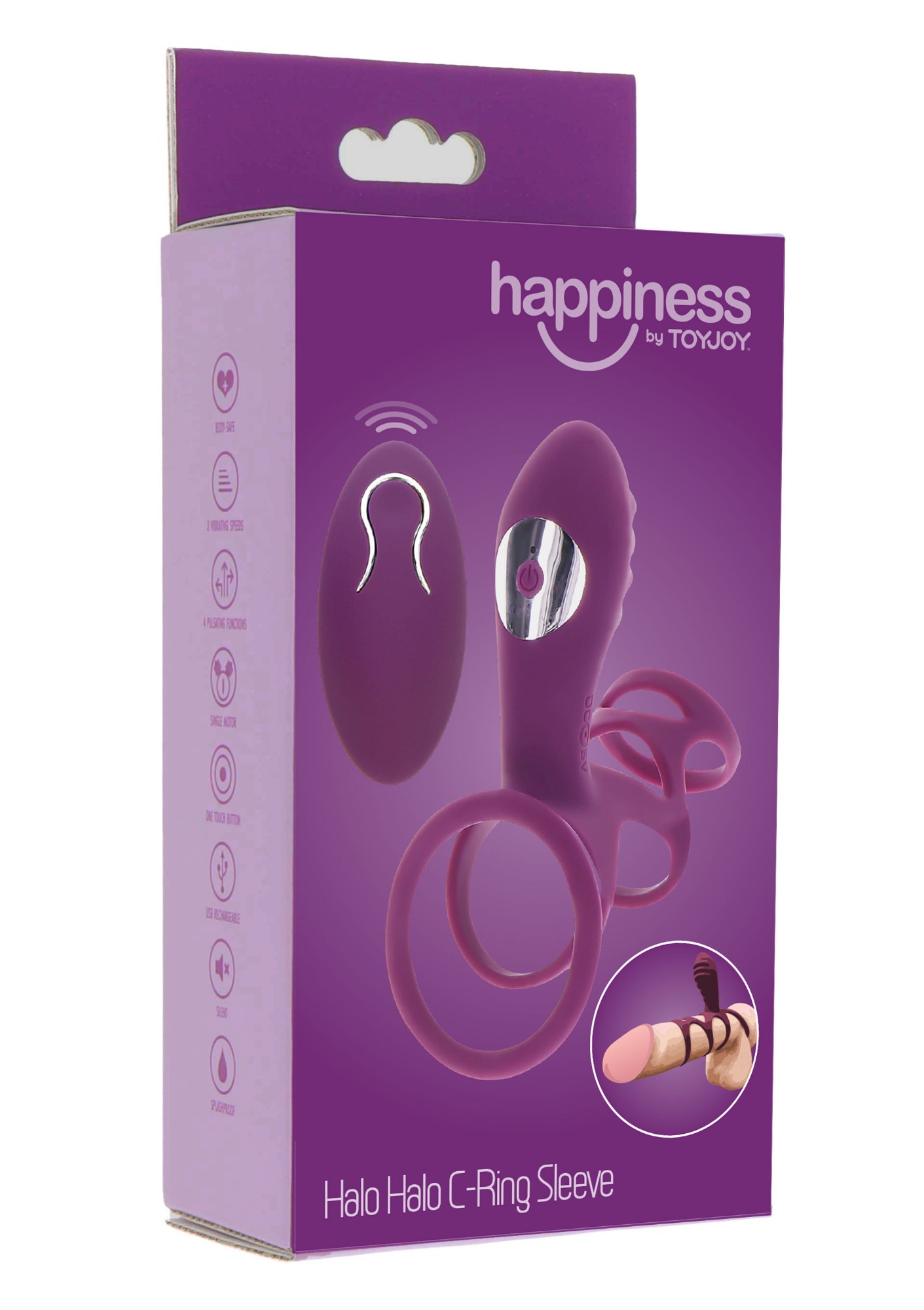 Inel de Penis Halo Halo C-Ring Remote Control 10 Moduri Vibratii Silicon USB, #7, Erotic24.ro