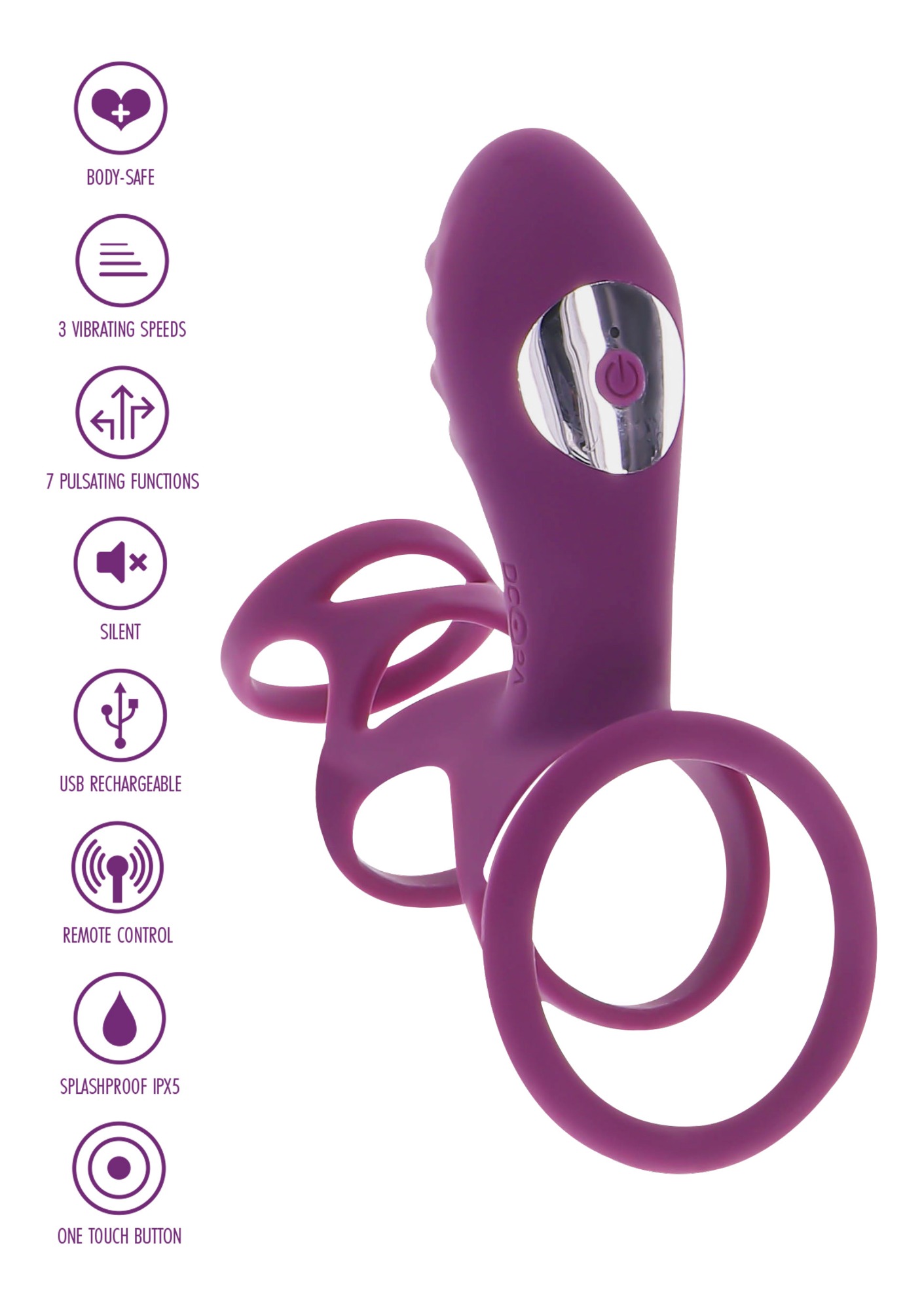 Inel de Penis Halo Halo C-Ring Remote Control 10 Moduri Vibratii Silicon USB, #3, Erotic24.ro