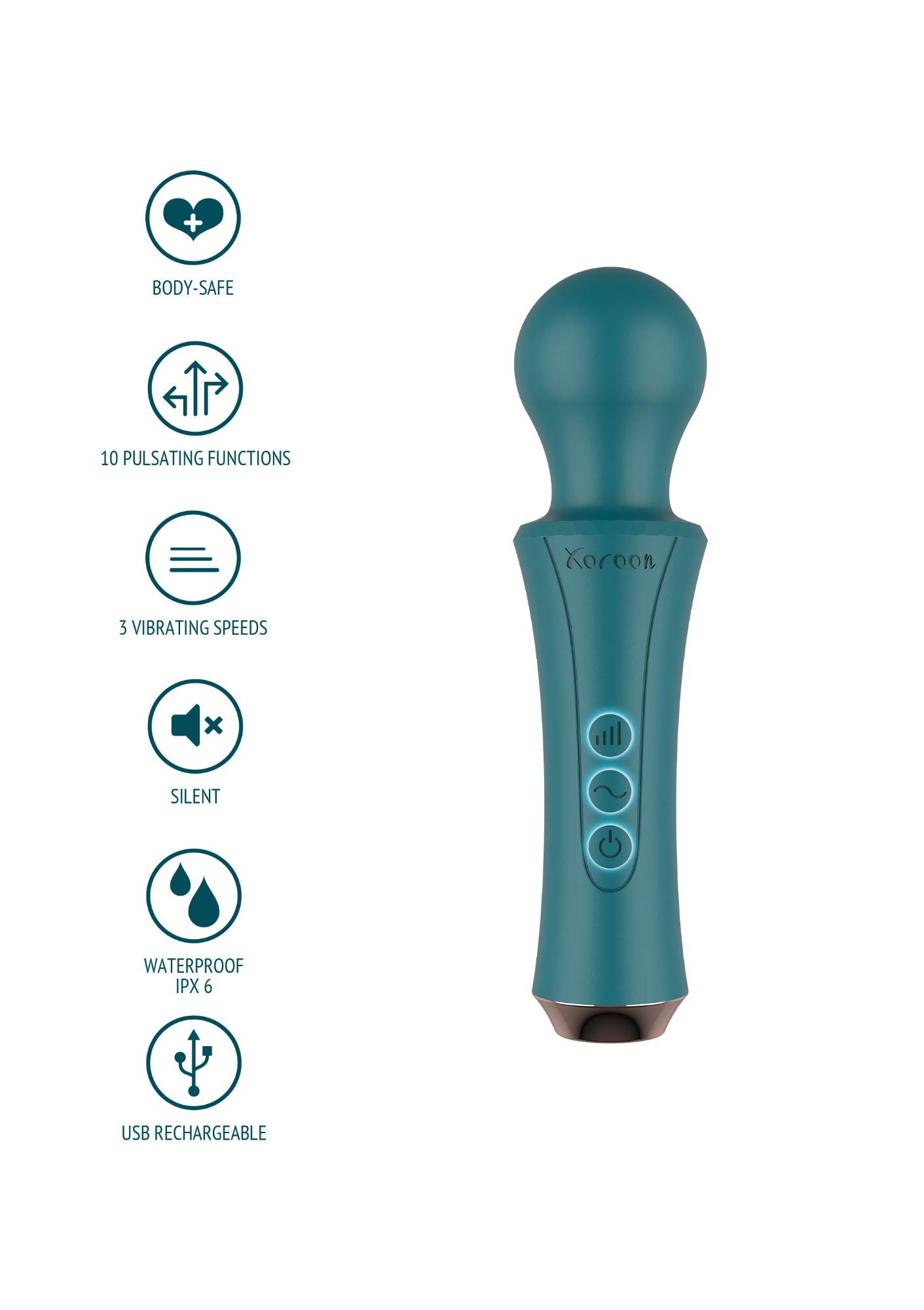 Vibrator The Personal Wand, 10 Moduri Vibratii, 3 Viteze, Silicon, USB, Verde, 18.5 cm, Nr. 6, Erotic24.ro