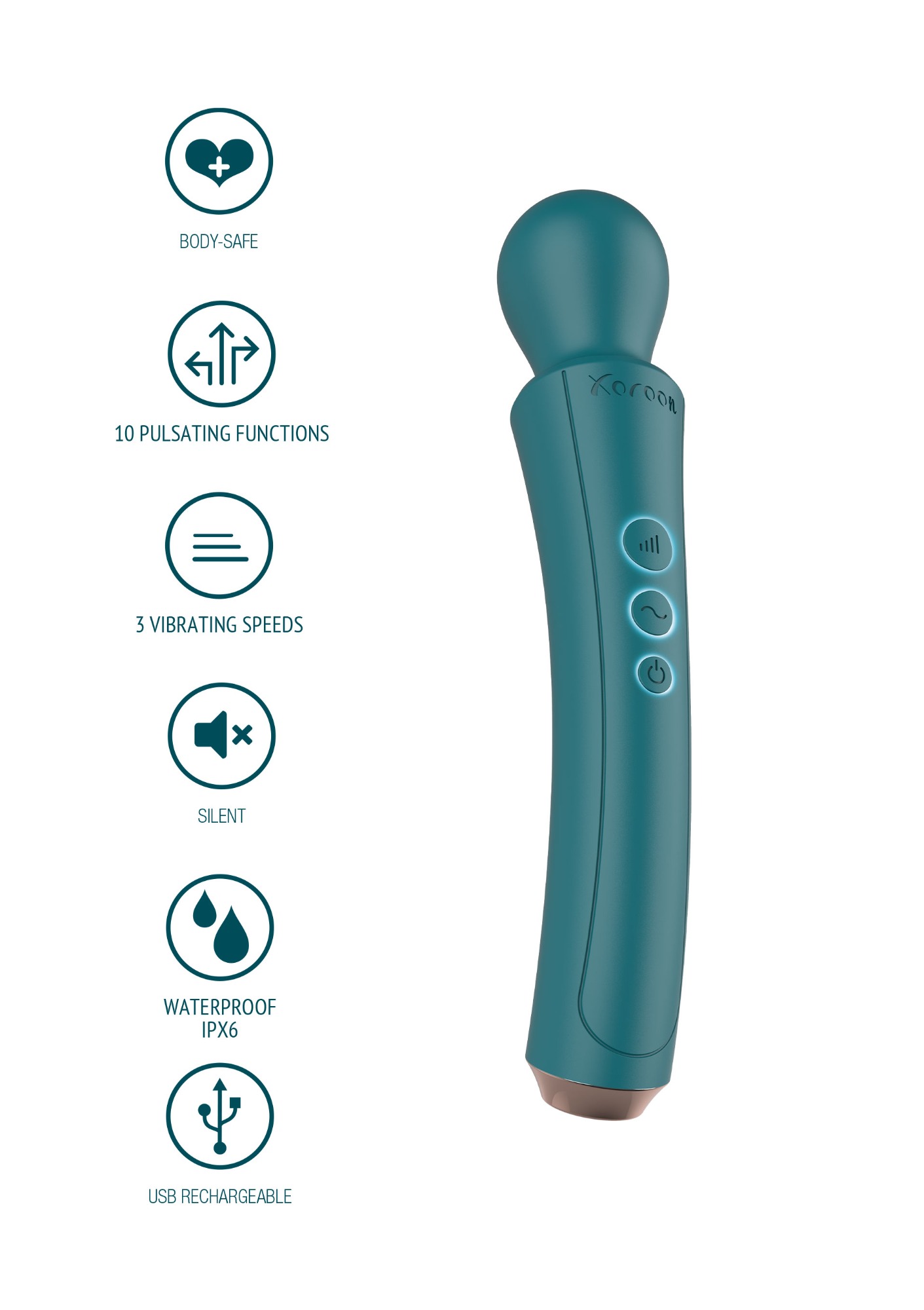 Vibrator The Curved Wand, 10 Moduri Vibratii, 3 Viteze, Silicon, USB, Verde, 27 cm, #7, Erotic24.ro