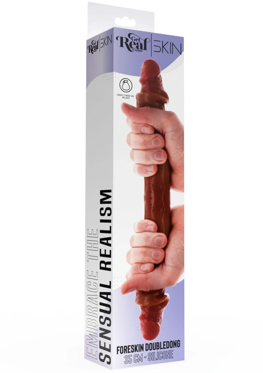 Dildo Dublu Realist Foreskin, Silicon Premium Strat Dublu, Natural, 35 cm, #8, Erotic24.ro