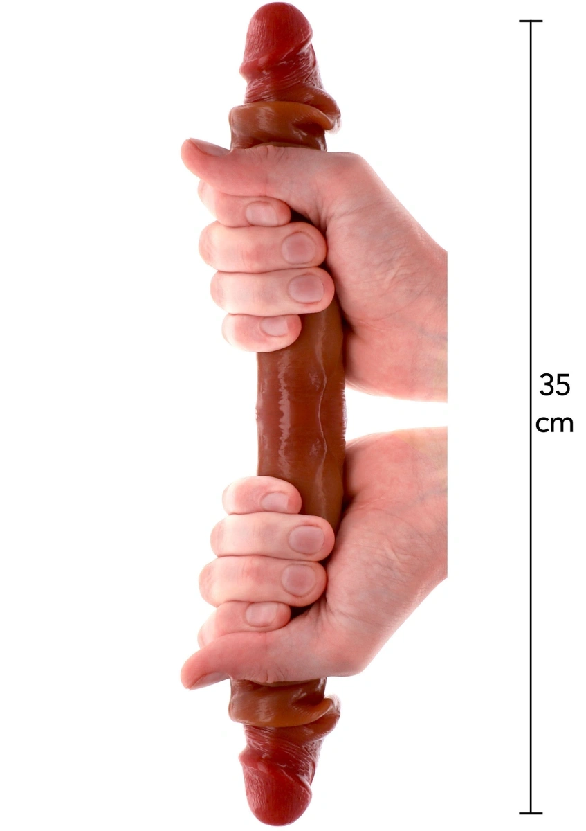 Dildo Dublu Realist Foreskin, Silicon Premium Strat Dublu, Natural, 35 cm, #5, Erotic24.ro