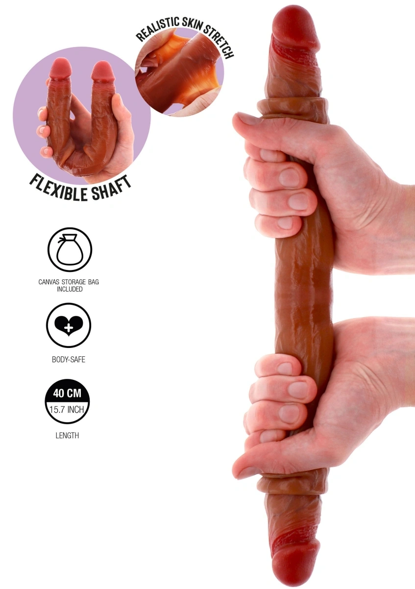 Dildo Dublu Realist Foreskin, Silicon Premium Strat Dublu, Natural, 40 cm, #6, Erotic24.ro