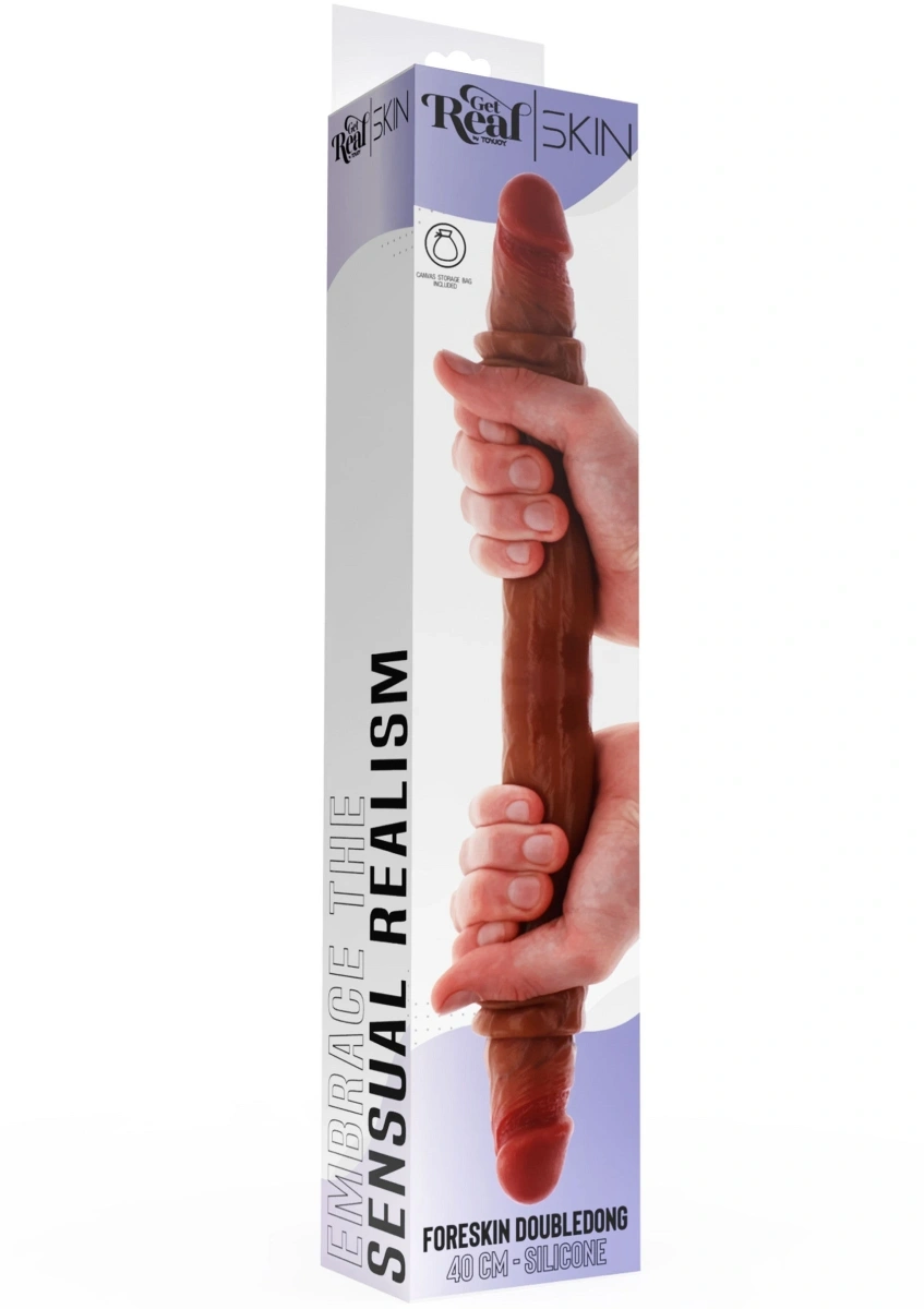 Dildo Dublu Realist Foreskin, Silicon Premium Strat Dublu, Natural, 40 cm, #8, Erotic24.ro