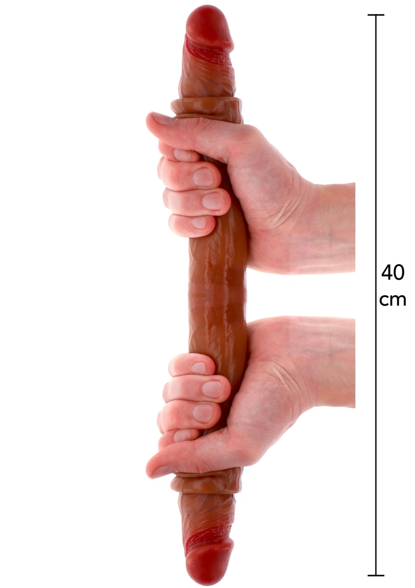 Dildo Dublu Realist Foreskin, Silicon Premium Strat Dublu, Natural, 40 cm, #5, Erotic24.ro