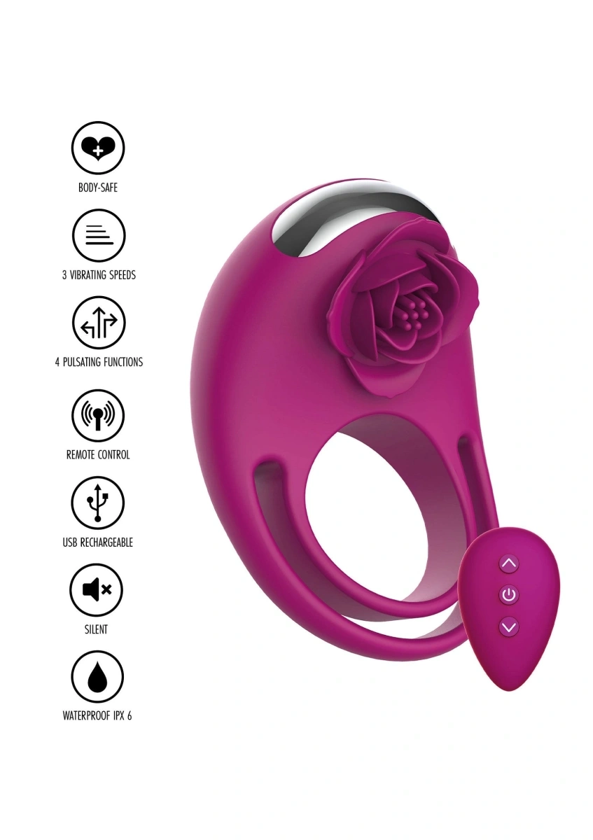 Inel de Penis Put a Ring On It, Remote Control, 7 Moduri Vibratii, Silicon, USB, Mov, 8.5 cm, Nr. 6, Erotic24.ro