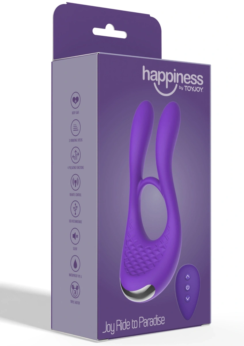 Inel de Penis Joy Ride To Paradise, Remote Control, 7 Moduri Vibratii, Silicon, USB, Mov, #9, Erotic24.ro