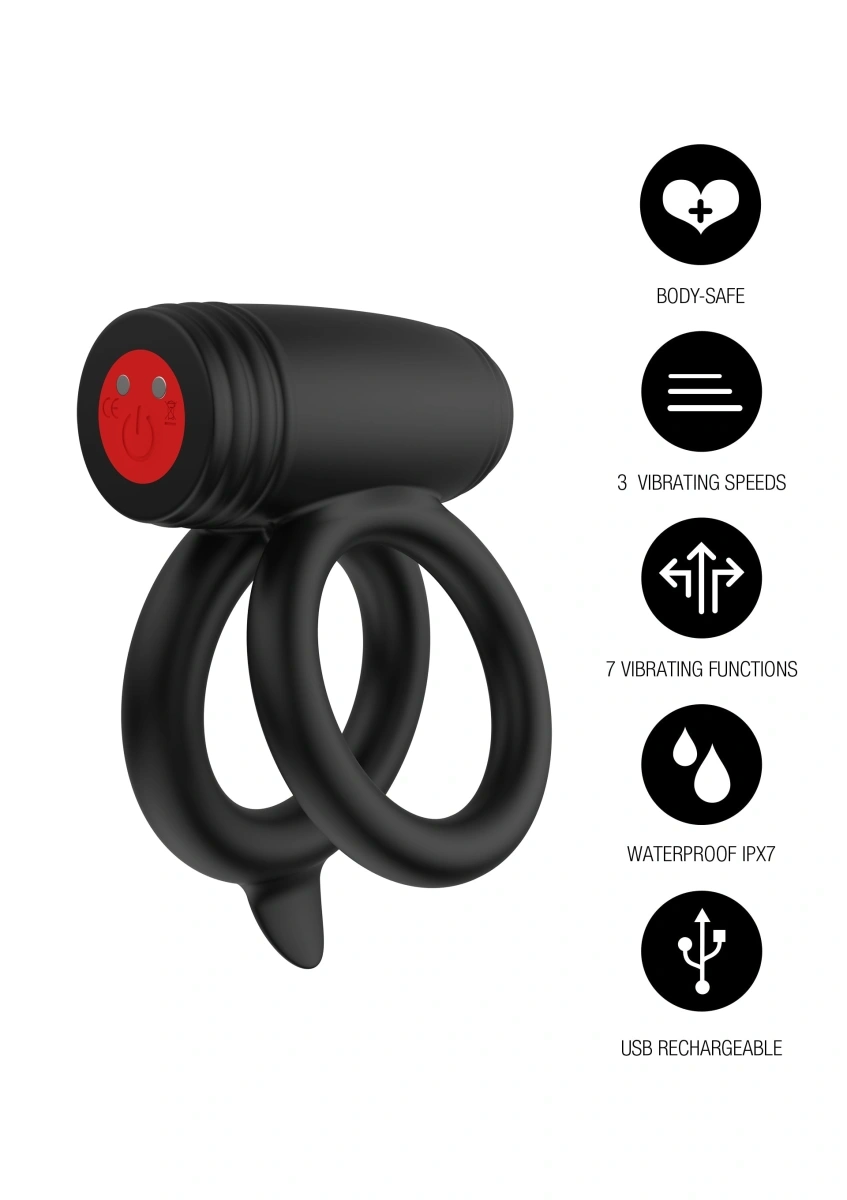 Inel de Penis Elite Power Twin C-Ring, 10 Moduri Vibratii, Silicon, USB Magnetic, Negru, Nr. 4, Erotic24.ro