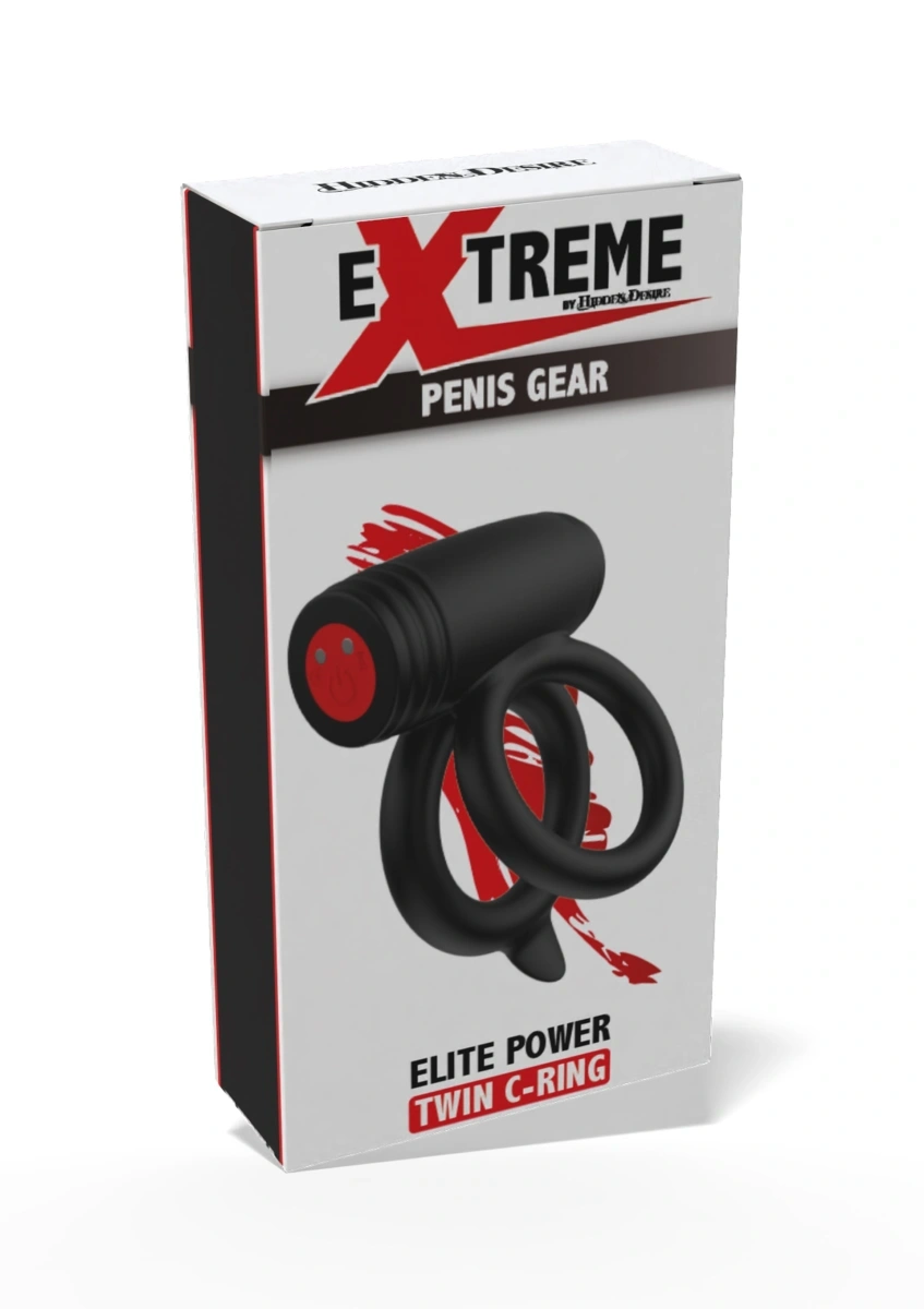 Inel de Penis Elite Power Twin C-Ring, 10 Moduri Vibratii, Silicon, USB Magnetic, Negru, Nr. 7, Erotic24.ro